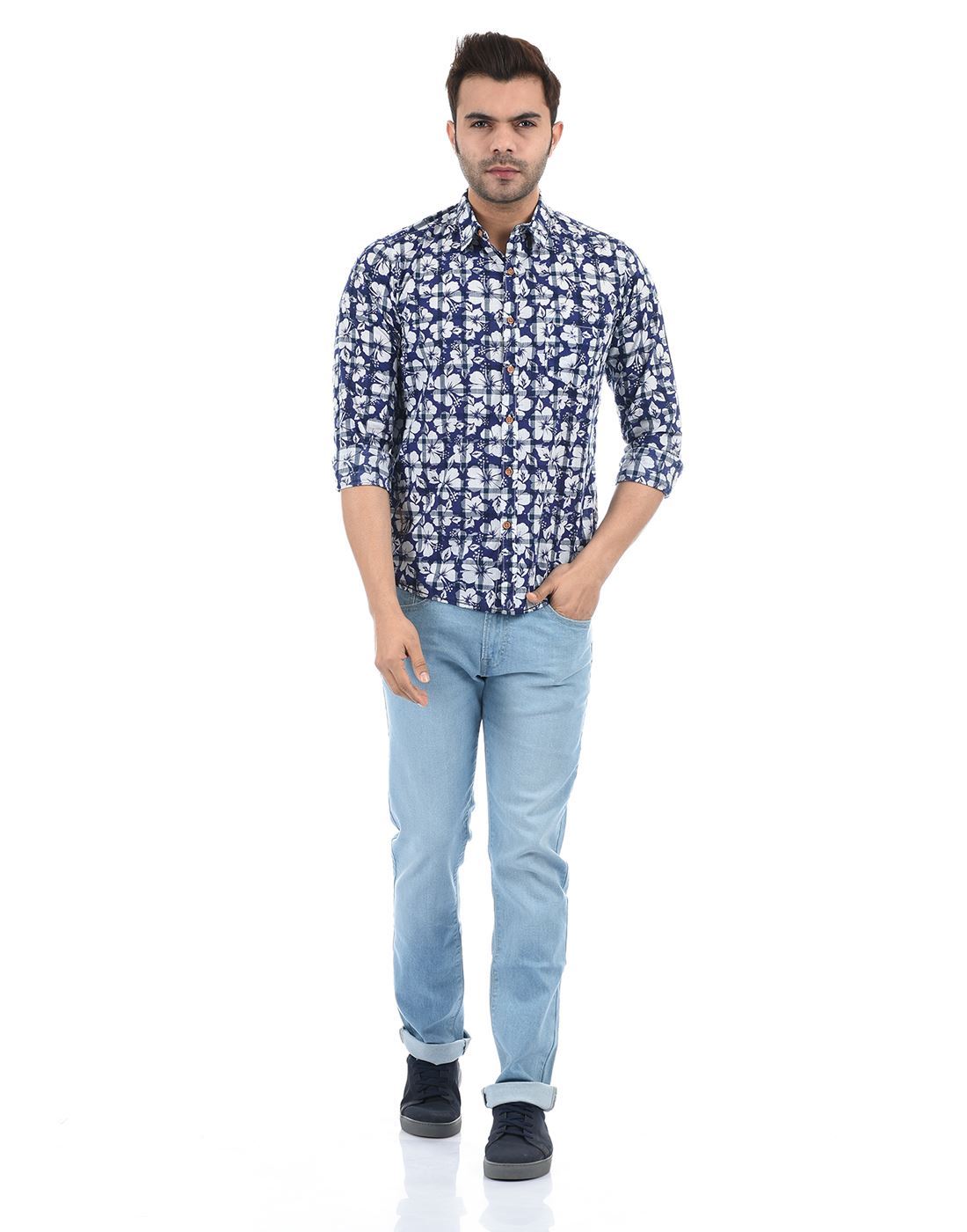Pepe Jeans Men Casual Wear Blue Floral Print Shirt